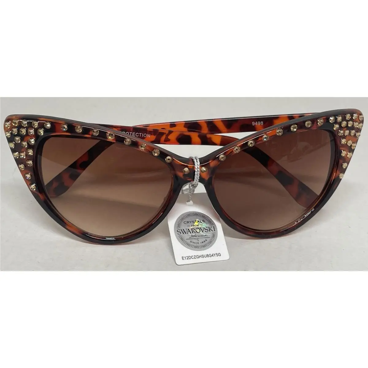 Made with Swarovski Crystals Cat Eye Sunglasses Tortoise Brown Bling Womens Case