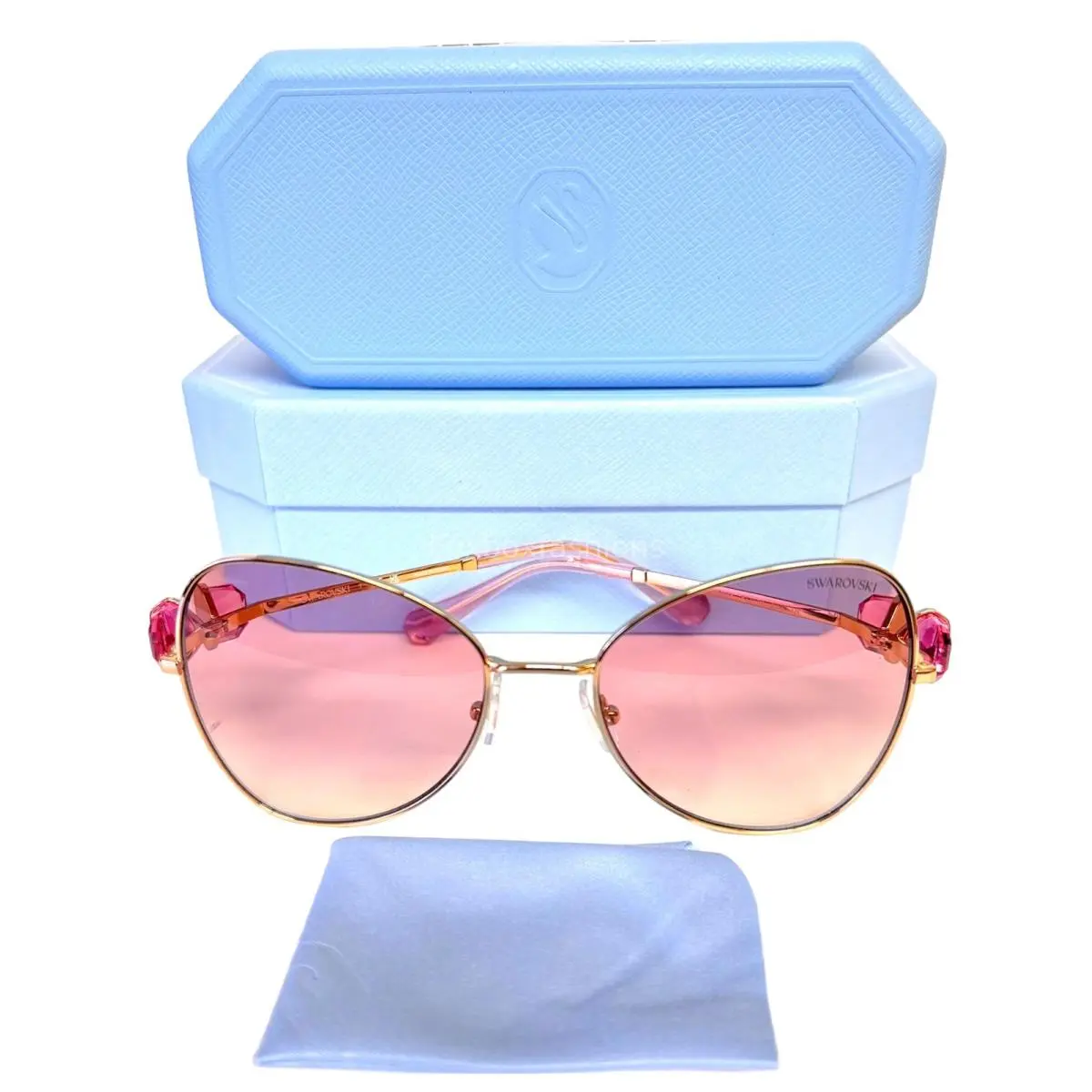 Swarovski Sunglasses SK 7002 400468 Gold Pink Swarovski Crystals with Case