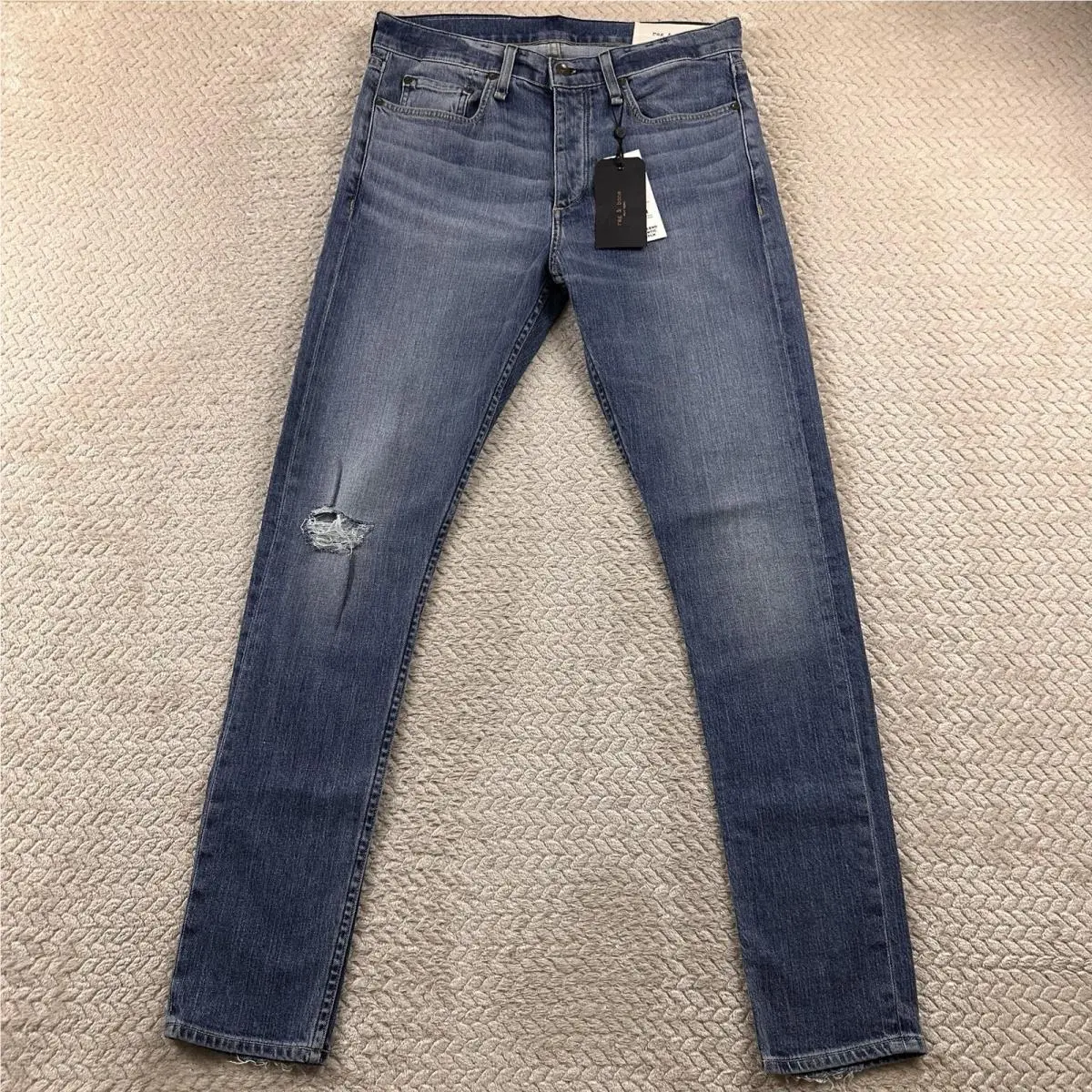 Rag Bone Mens 32x32 Fit 1 Skinny Jeans Button Fly Distressed Denim Stretch