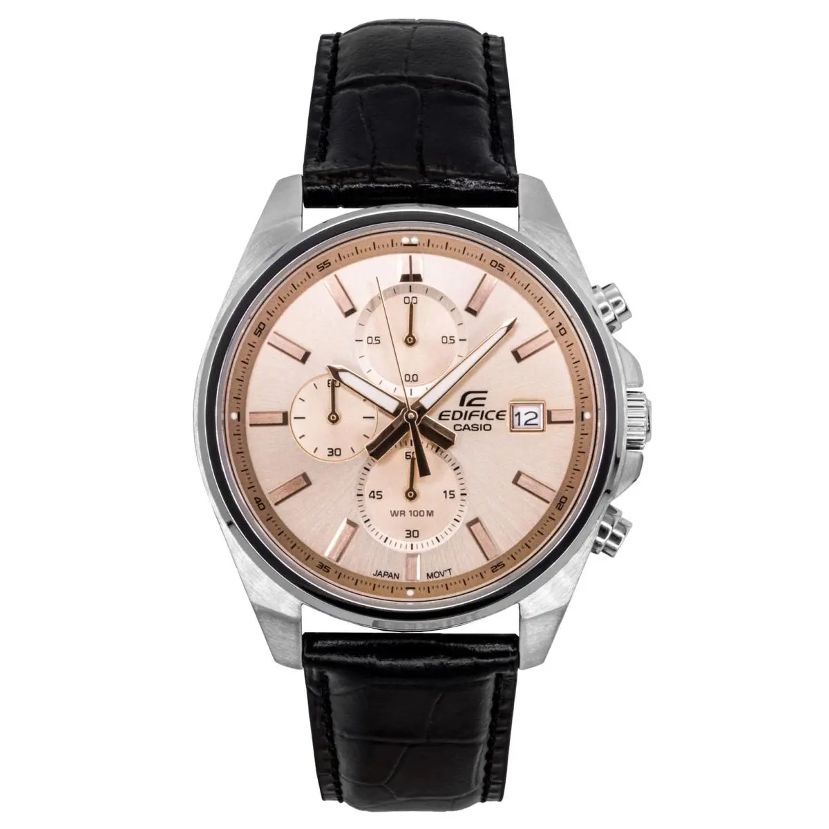 Edifice Chronograph Leather Strap Salmon Dial EFV-610EL-5A Mens Watch 100M by Casio