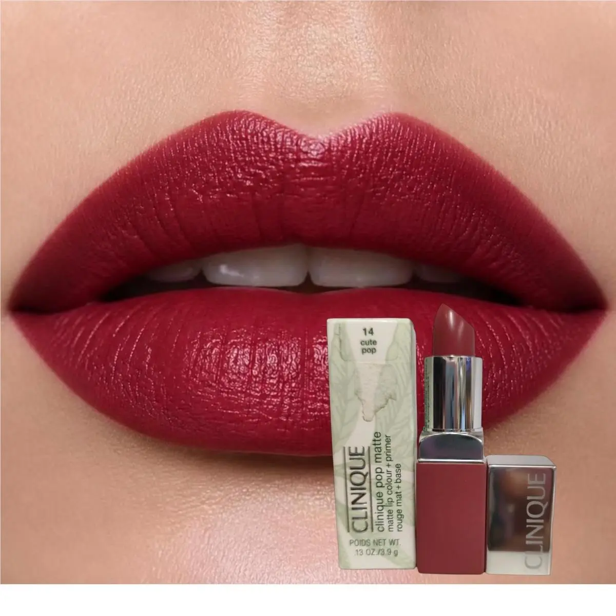Clinique Pop Matte Lip Colour + Primer Rouge Mat + Base 14 Cute Pop
