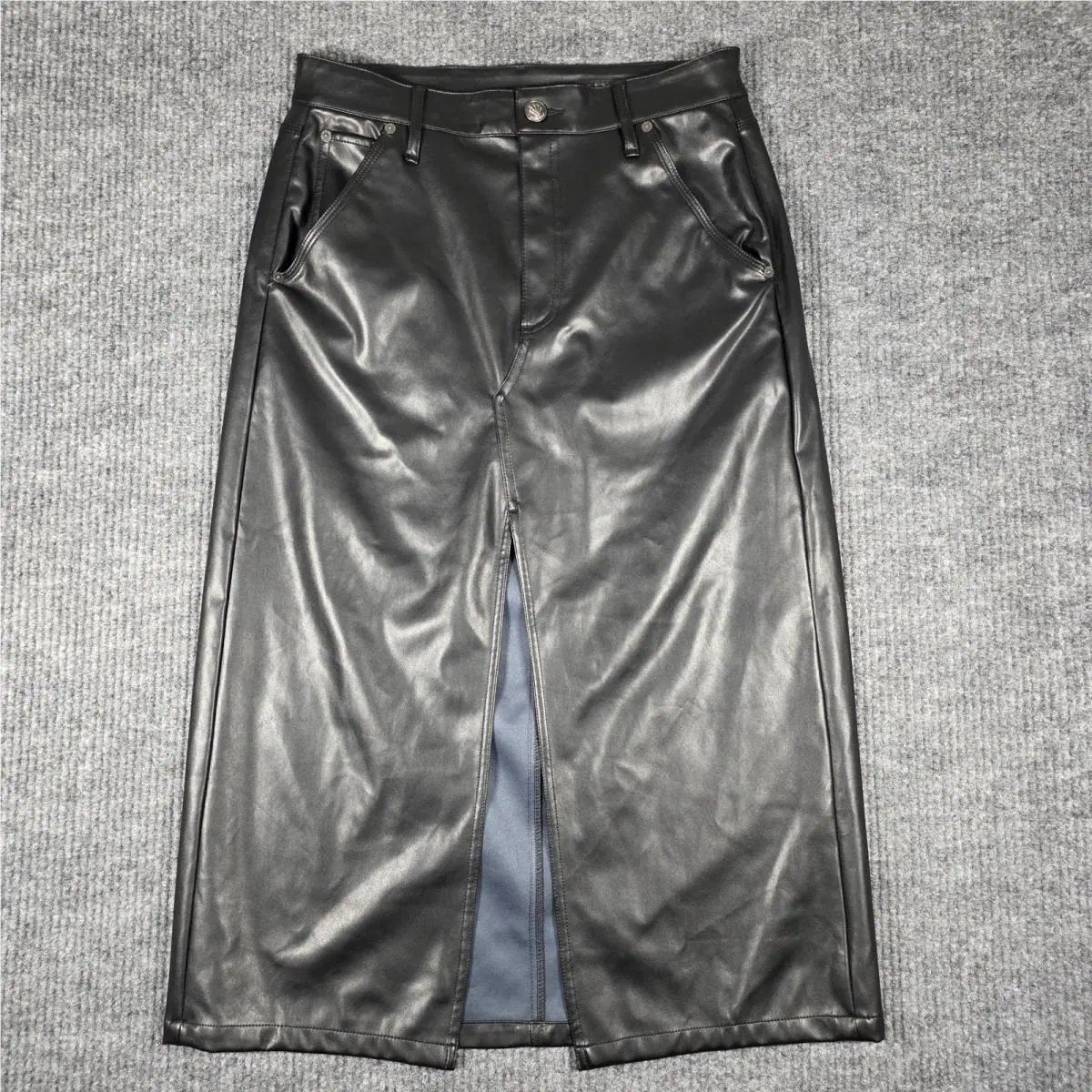 Rag Bone Black Leather Midi Skirt Front Slit High Rise Size 29 8