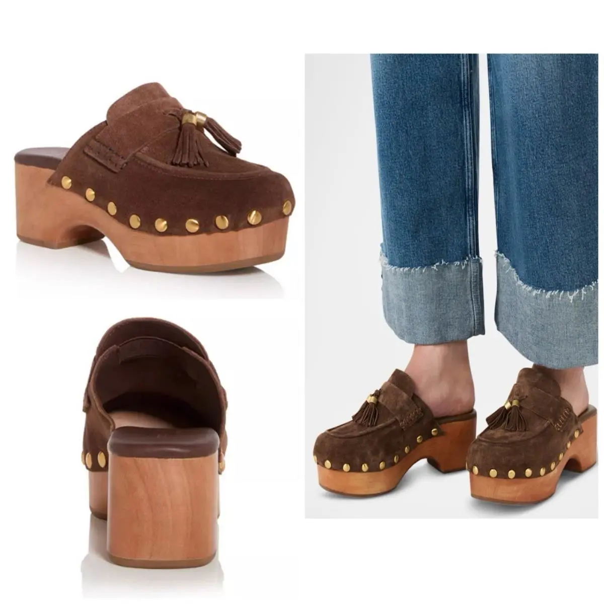 Rag Bone Maisie Clog Mule In Dark Mocha Suede Size:37.5 US 7.5