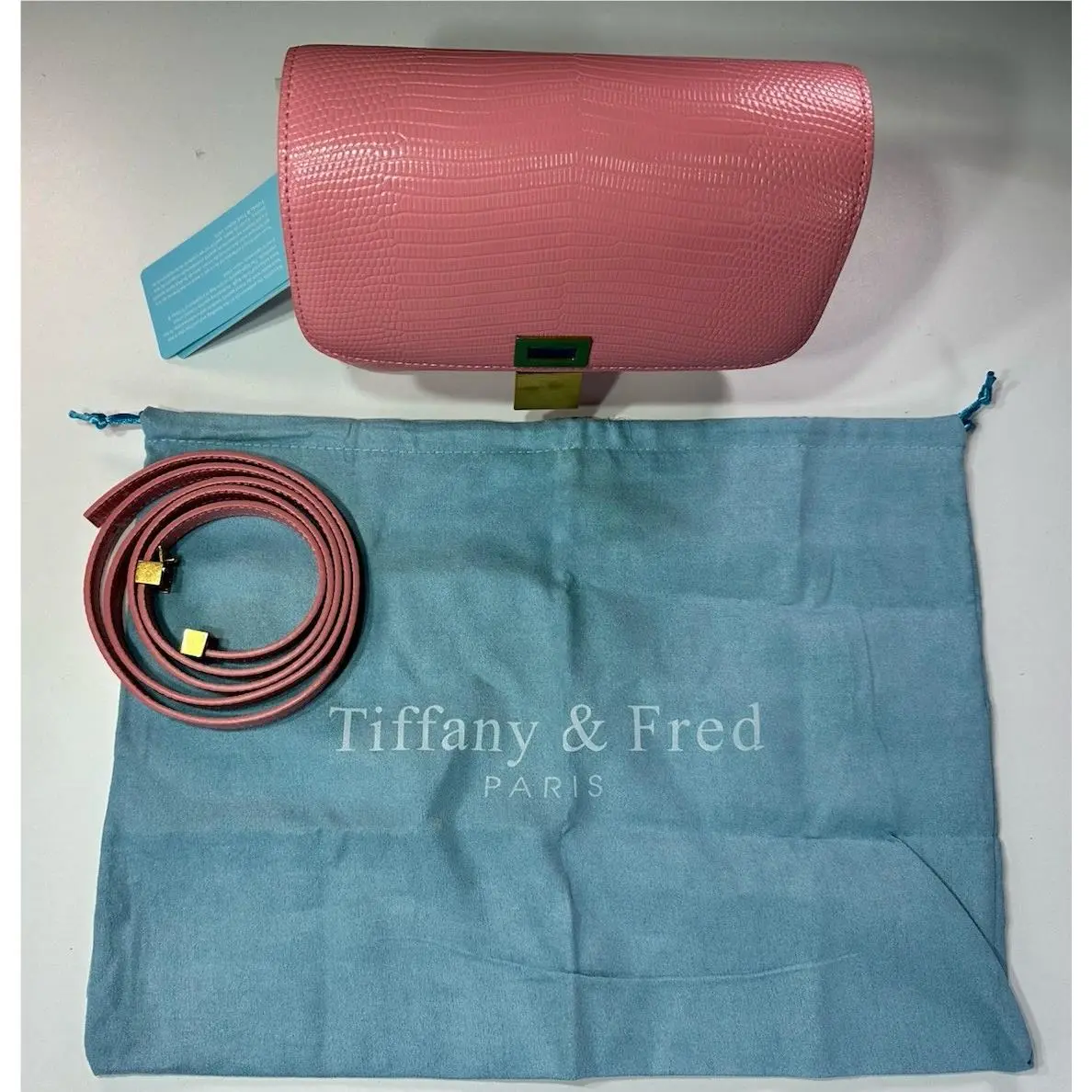 Tiffany Fred Lizard Embossed Leather Crossbody/shoulder Bag Pink