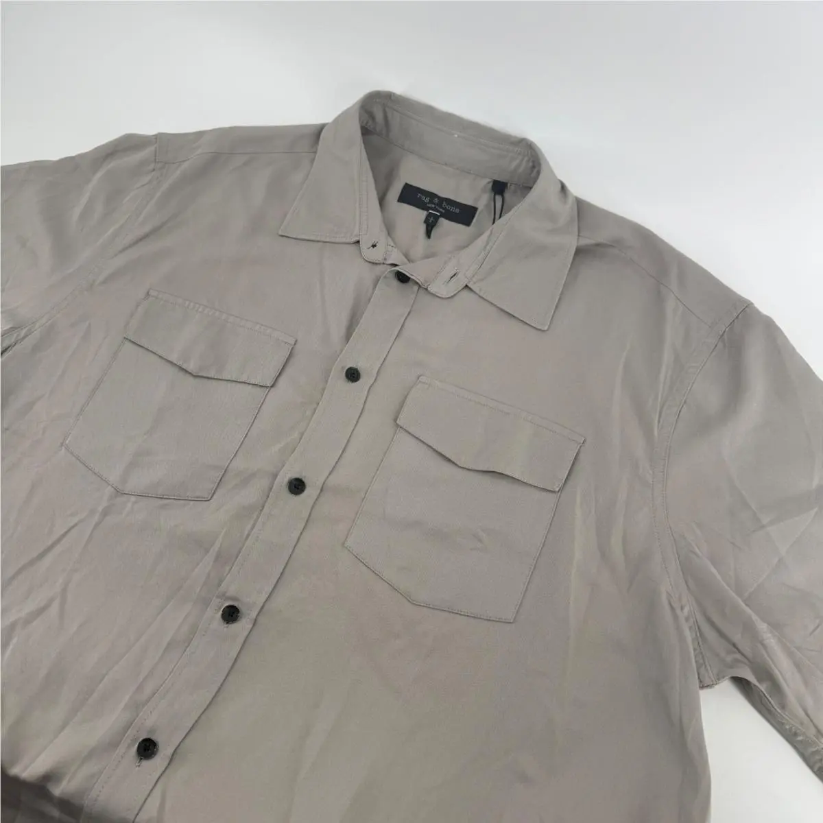 Rag Bone Matthew 2 Pocket SS Shirt Elephant Grey Modal MBW24HA011VSML Mens L