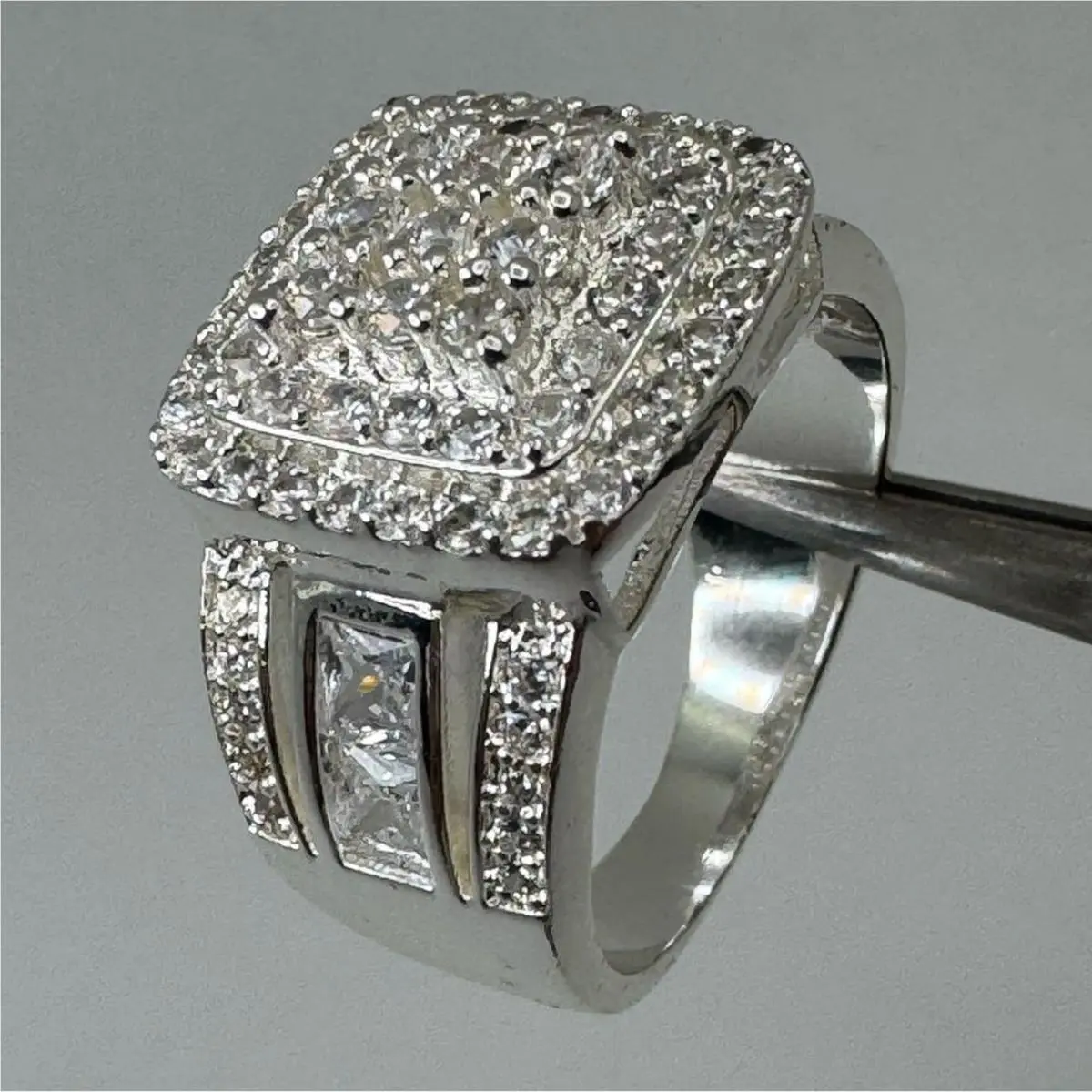 Made with White Swarovski Crystal Elements Silver Ring Statement Wide Band