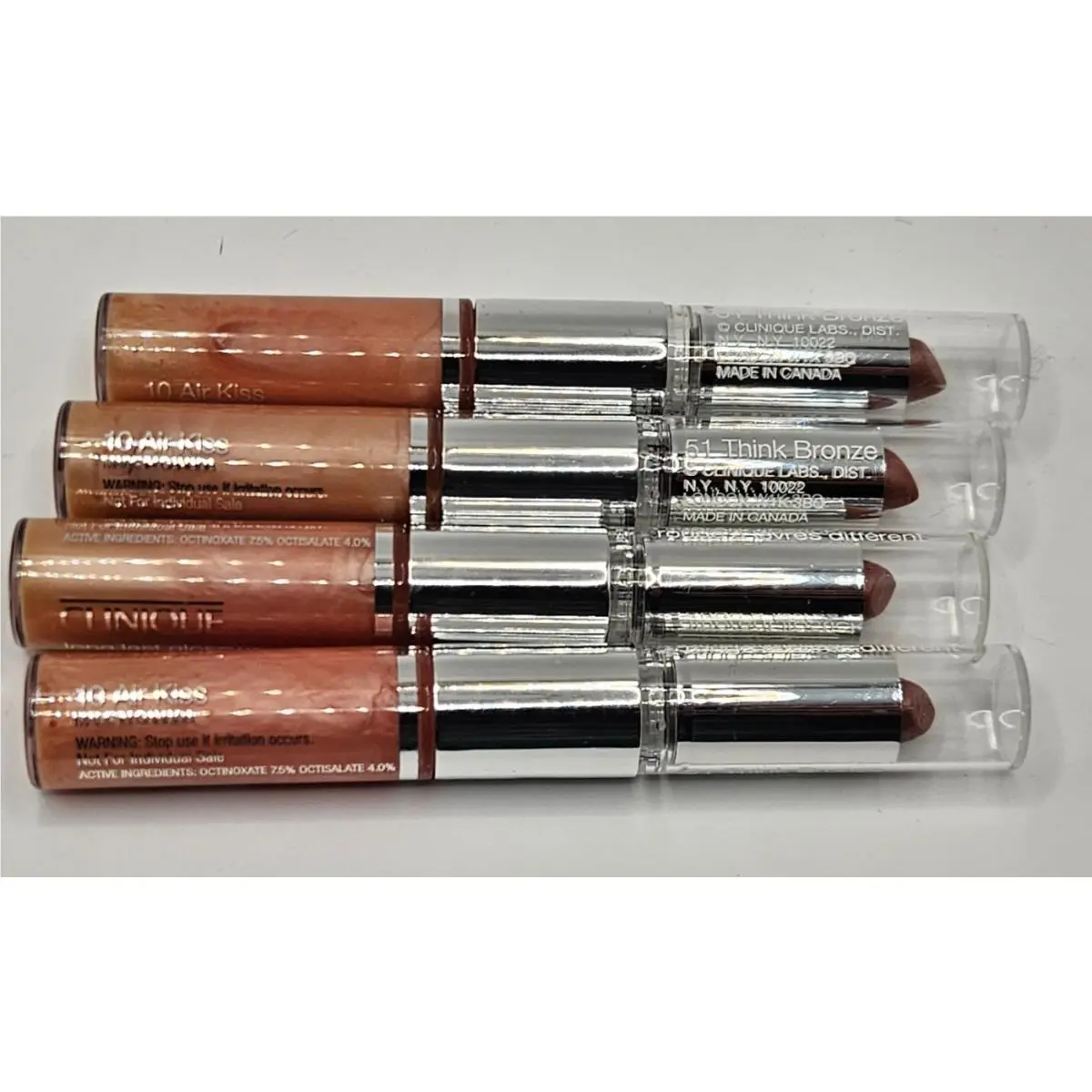 4 Clinique Different Lipstick Think Bronze + Glosswear Lip Gloss 10 Air Kiss