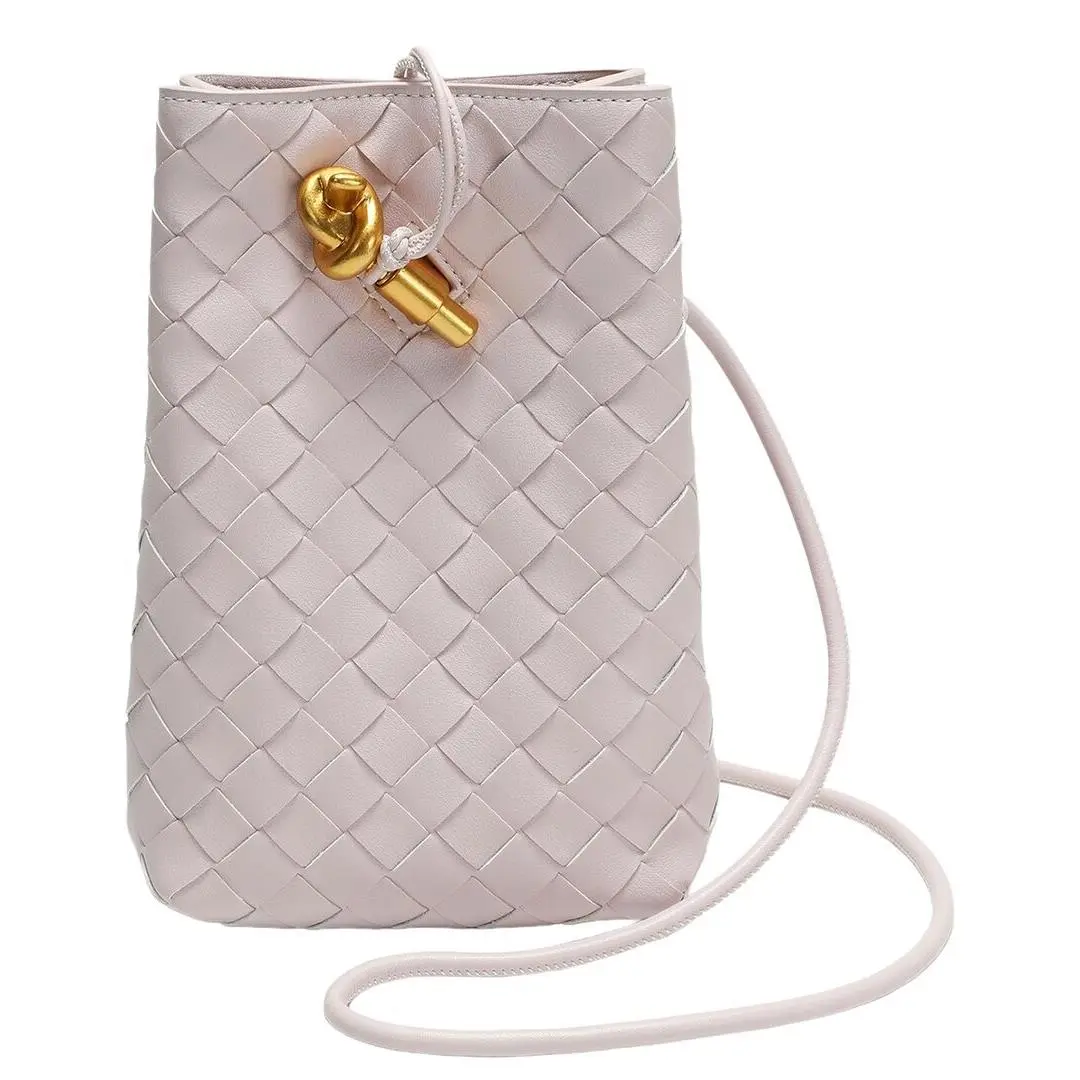 Tiffany Fred Paris Handwoven Leather Mini Bucket Bag Women`s Pink