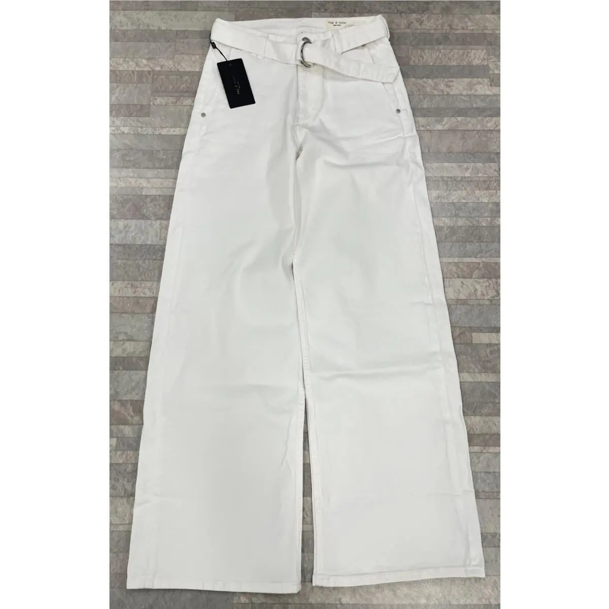 Rag Bone Andi High Rise Wide Leg with Belt in Optic White SZ:30