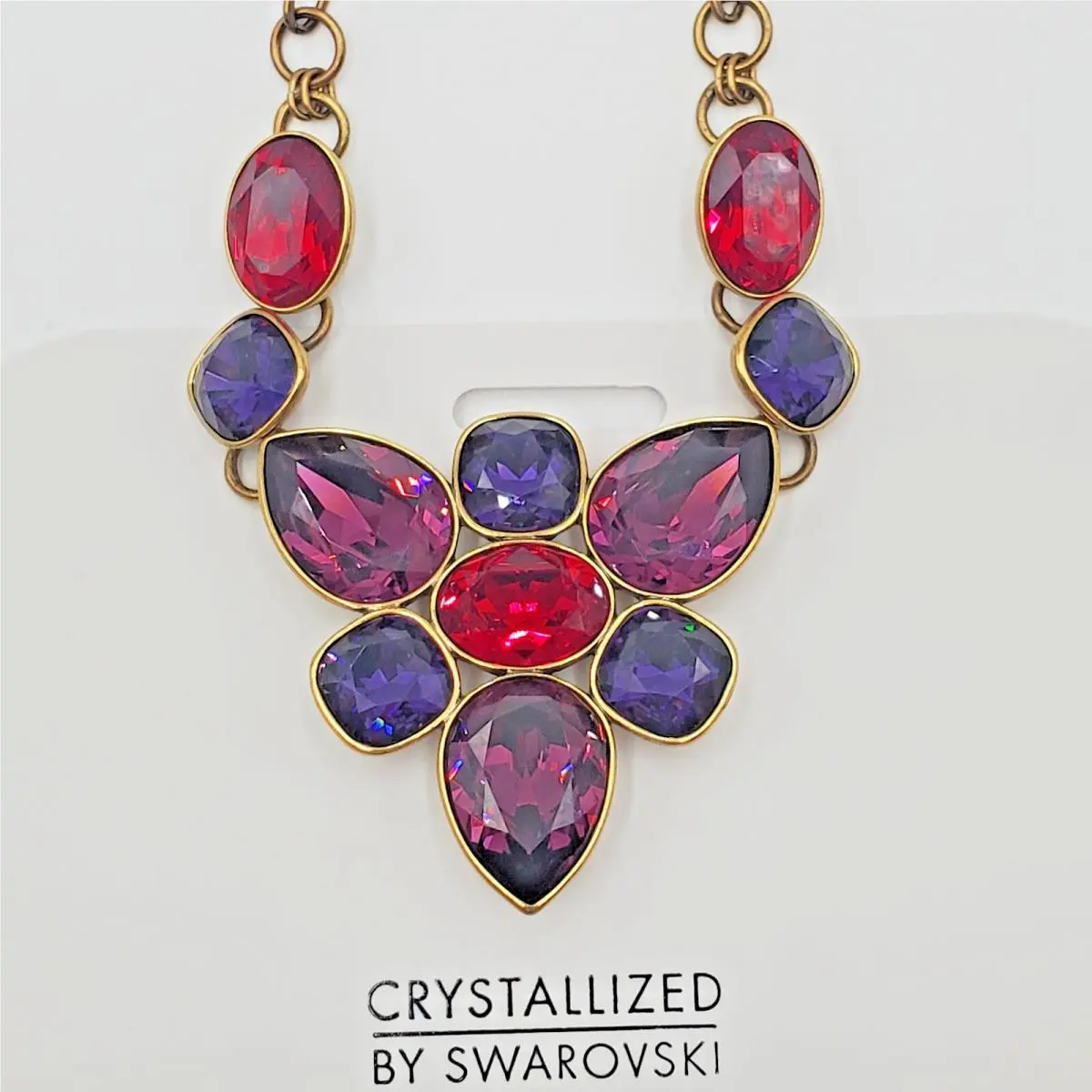 Crystal Necklace 18in Brass Tone Red Blue Purple Crystallized TC by Swarovski