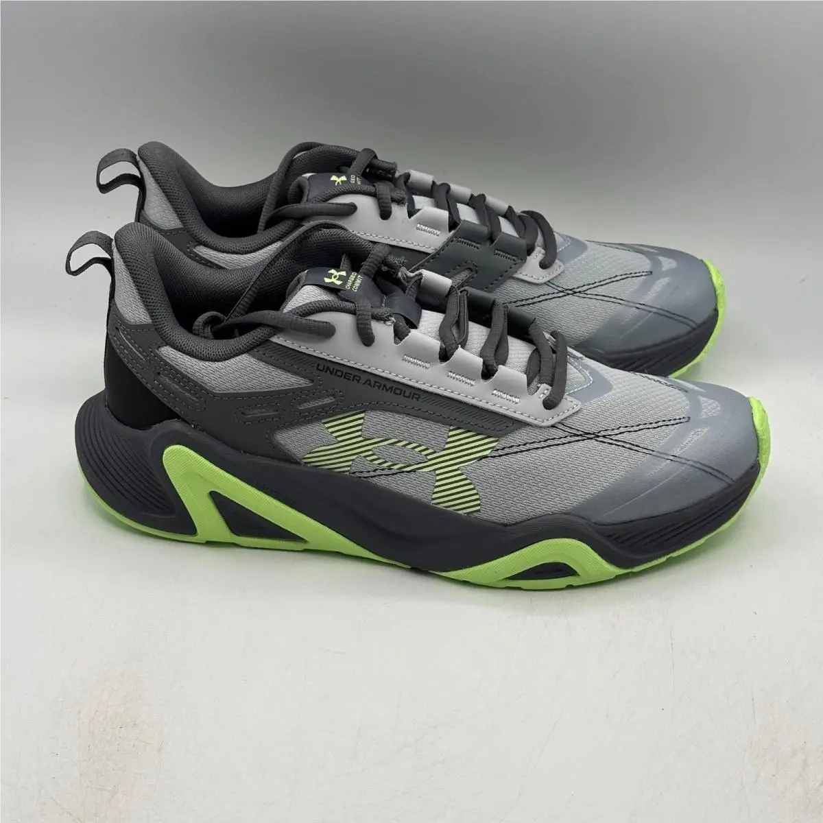 Under Armour Charged Commit TR 5 Shoes Men Size 8 Gray Lime Green 3026605-002