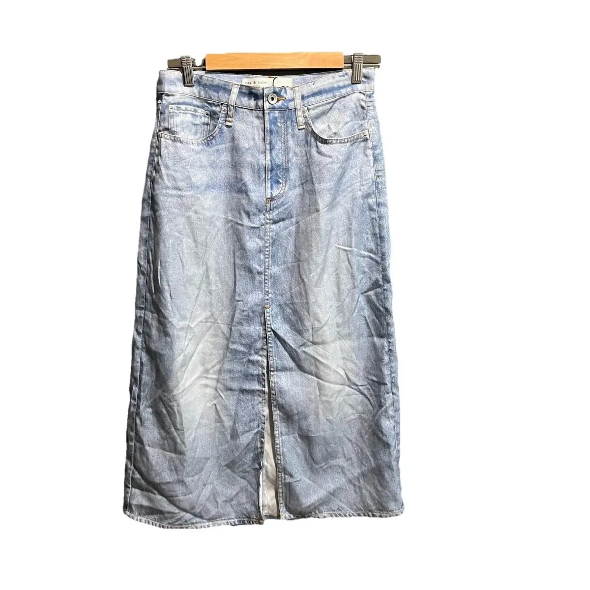 Rag Bone Tulip Liquid Miramar Denim Travel Women`s Midi Skirt Size 26