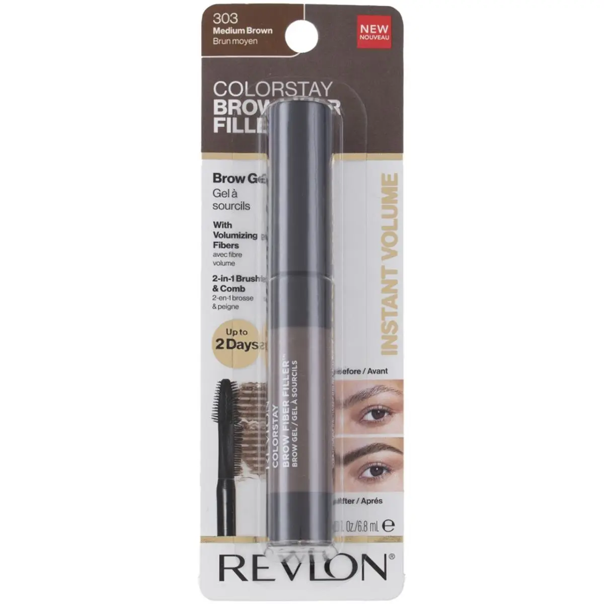 3 Pack Revlon Colorstay Fiber Filler Brow Gel Medium Brown 303 0.23 fl oz
