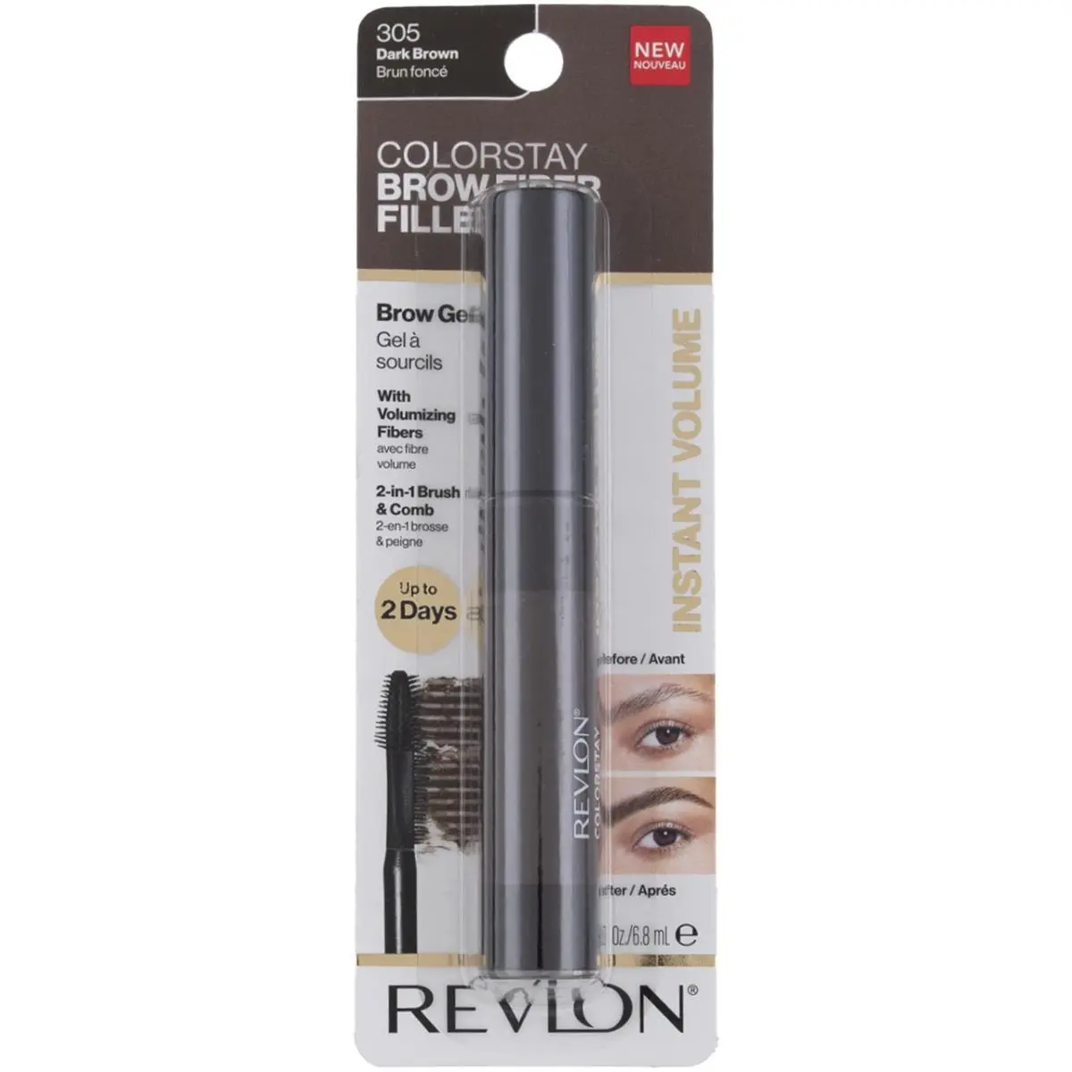 4 Pack Revlon Colorstay Fiber Filler Brow Gel Dark Brown 305 0.23 fl oz