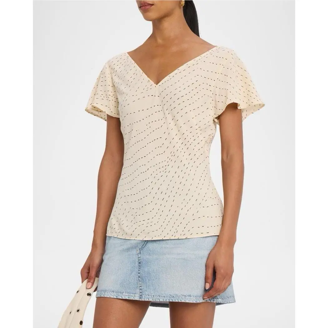 Rag Bone Yvonne V- Neck Cream Brown Printed Women’s Top Size 6