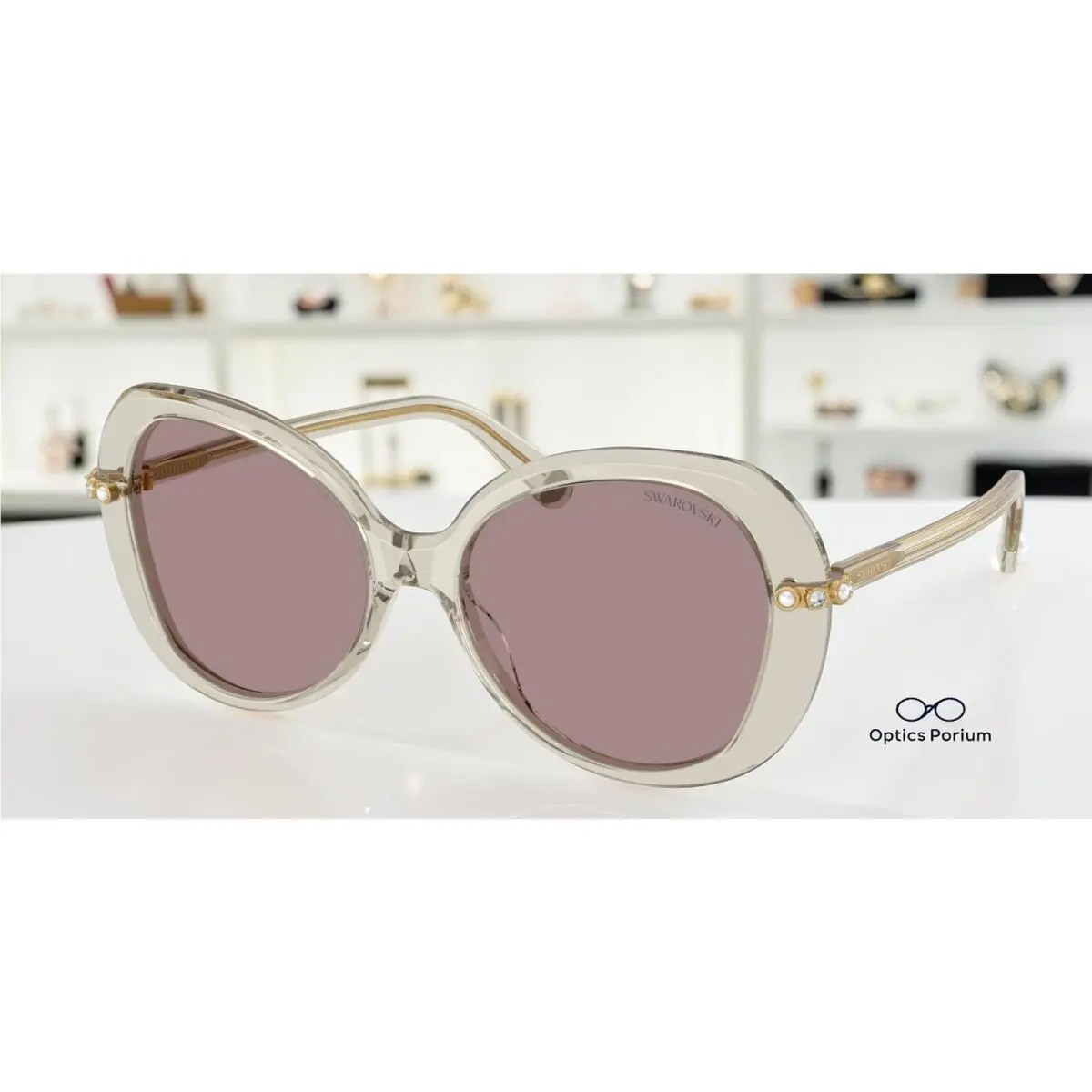 Swarovski SK6059 3003LA Transparent Beige Violet 55 mm Women`s Sunglasses