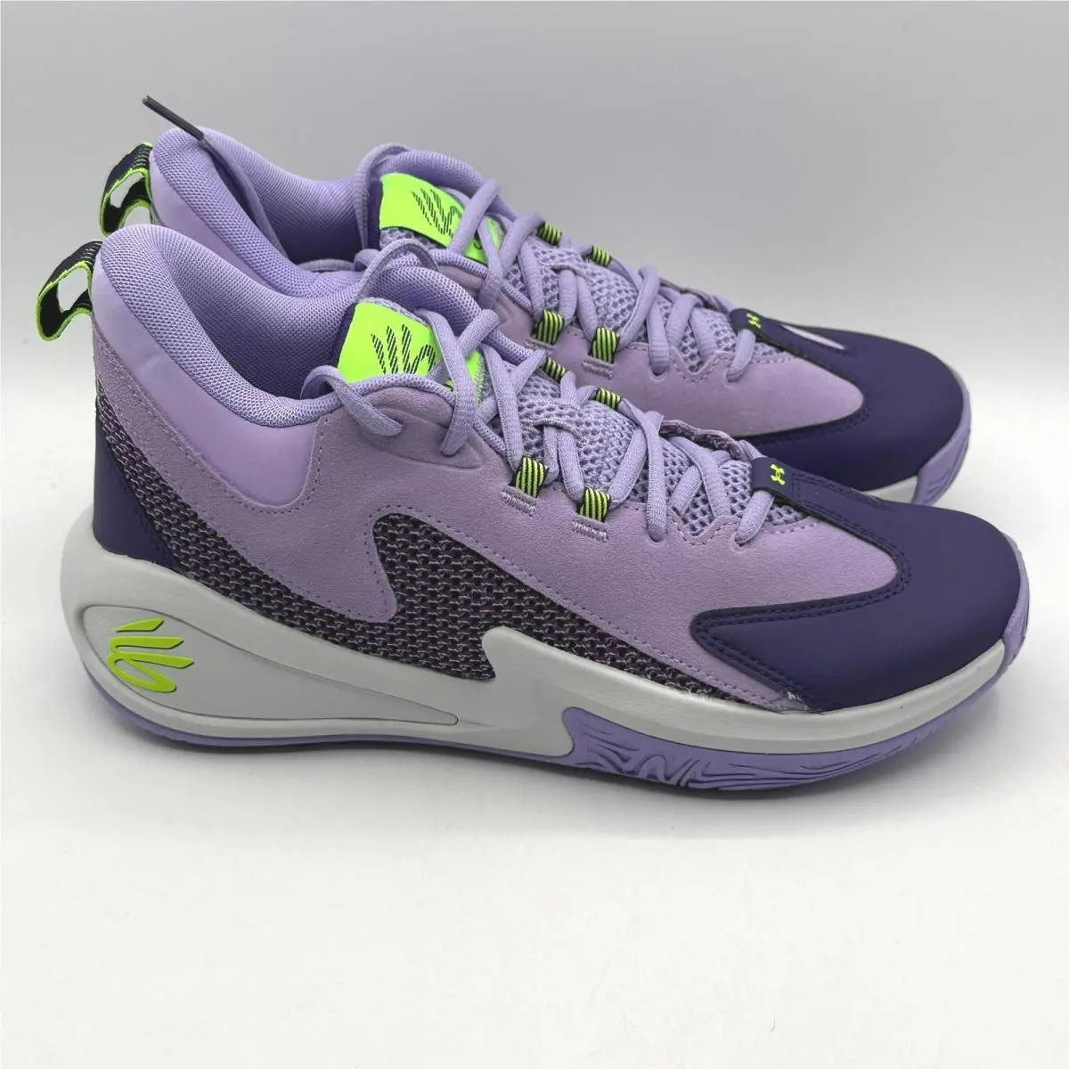 Under Armour Curry 3Z 25 Sde Shoes Mens Size 9 Purple Lime Green 6000750-538