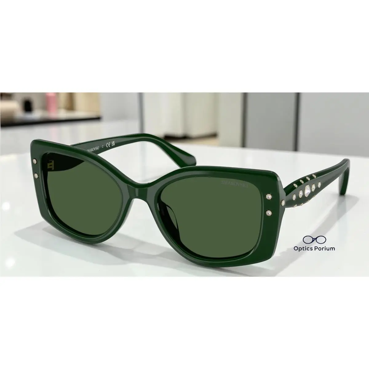 Swarovski SK6058U 102671 Dark Green Dark Green 54 mm Women`s Sunglasses