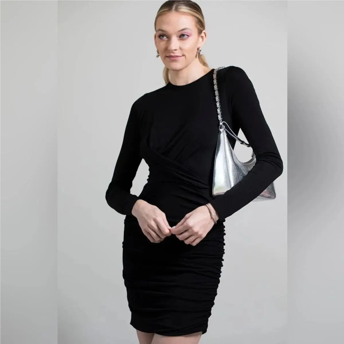 Rag Bone Women`s Holly Black Draped Knit Minidress Size XL