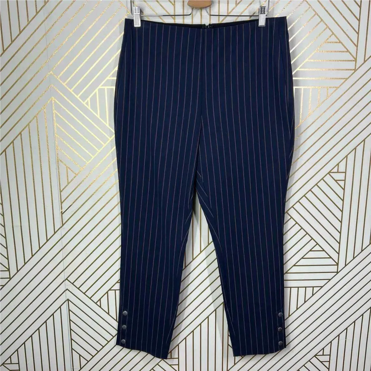 Rag Bone Simone Snap Pant in Navy Blue Stripe Ankle Length Size US 14