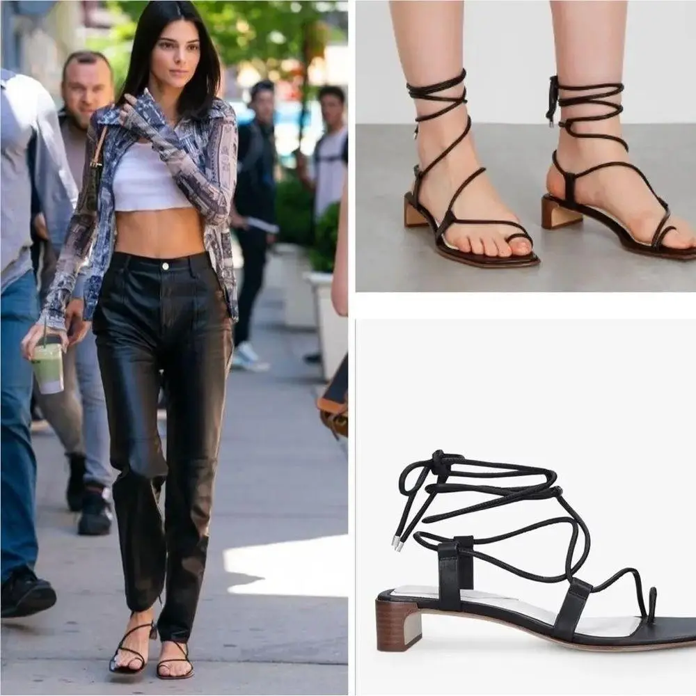 Rag Bone Cindy Leather Tie Heel Sandal In Black Size: US 9