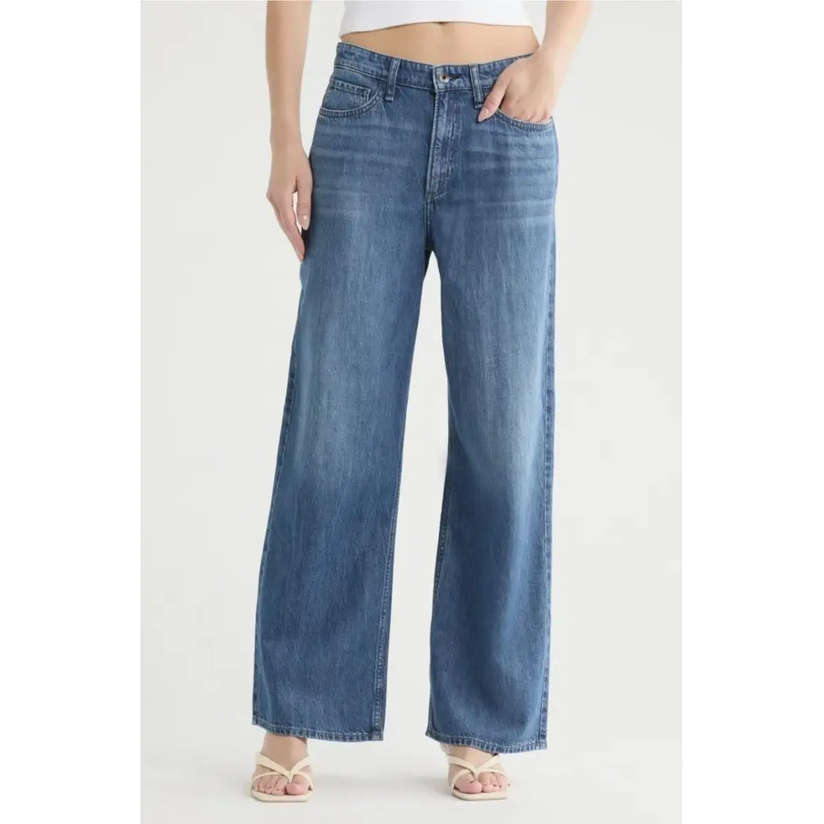 Rag Bone Lori Mid Rise Wide Leg Jeans Size 30 Dark Wash Cotton Lyocell