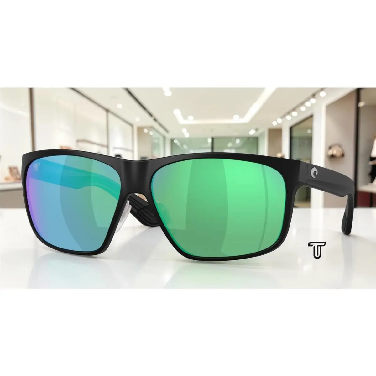 Costa 6S9128 03 Trades Matte Black Green Mirror Polarized 60 mm Men`s Sunglasses - Frame: Matte Black, Lens: Green Mirror