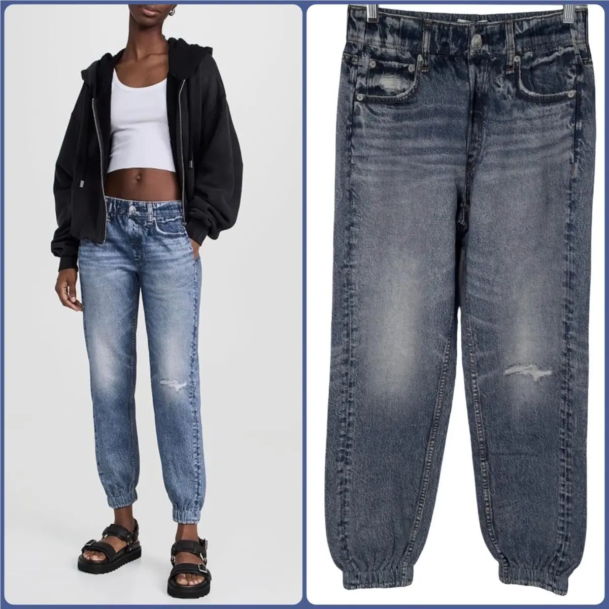 Rag Bone Miramar Lynn Printed Denim Jogger Pant Cotton Terry Pull-on Small