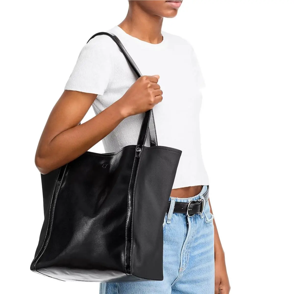 Rag Bone Jet Double Handle Shoulder Tote Bag Black Silver by Rag & Bone