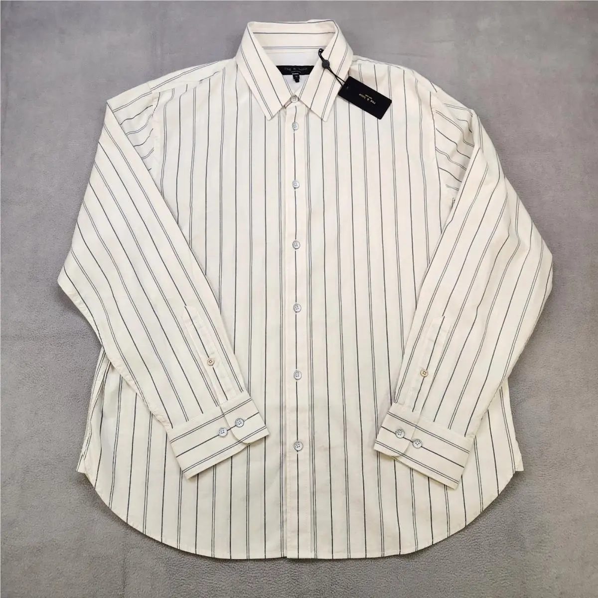 Rag Bone Griffin Striped Long Sleeve Button Up Shirt Men`s L White Ivory