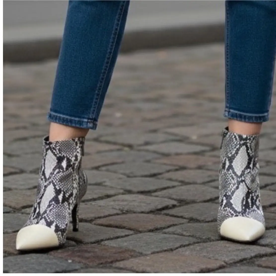 Rag Bone Beha Boot Snakeskin Cap Toe Ankle Booties Black White 8.5 W292F101D