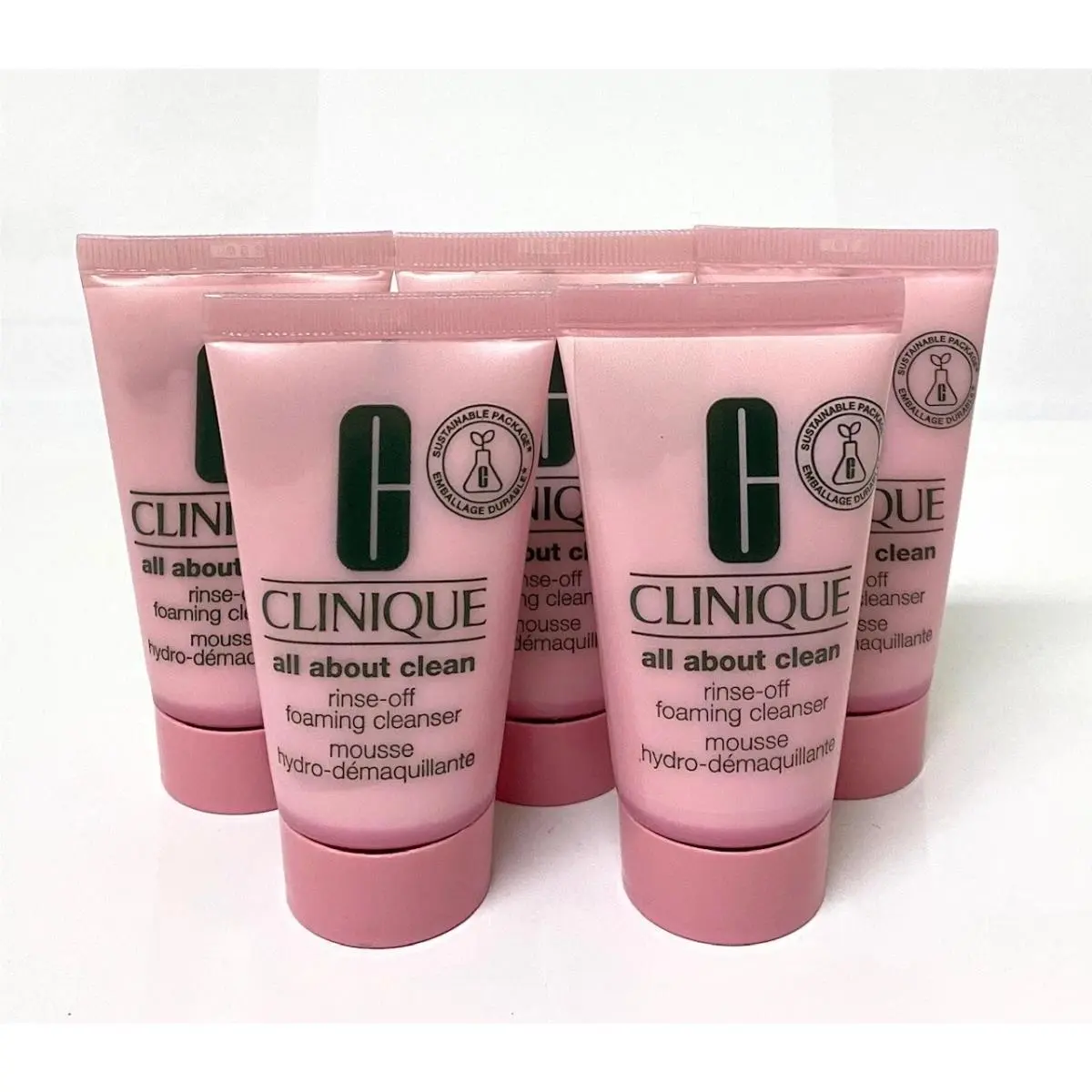 Lot of 5 Clinique All About Clean Rinse-off Foaming Cleanser 1.0 oz /30 ml