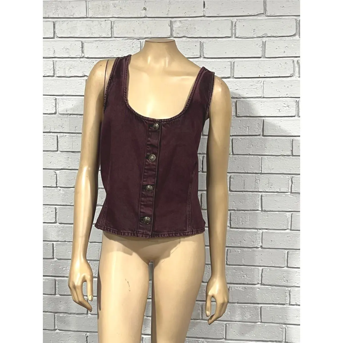 Rag Bone Burgundy Denim Button Front Sleeveless Vest Top Size 16