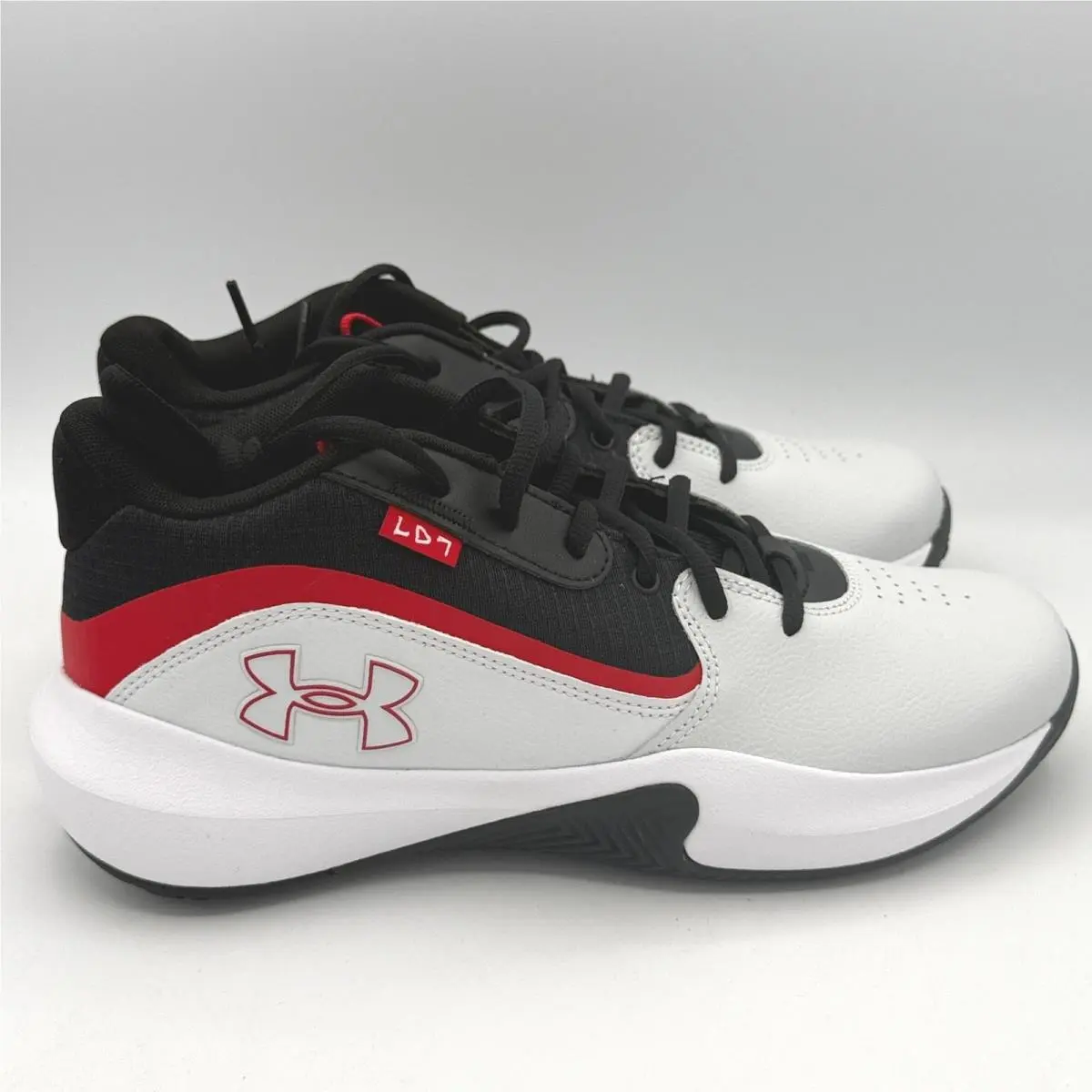 Under Armour Lockdown 7 Basketball Shoes Mens 8.5 White Black Red 3028512-100