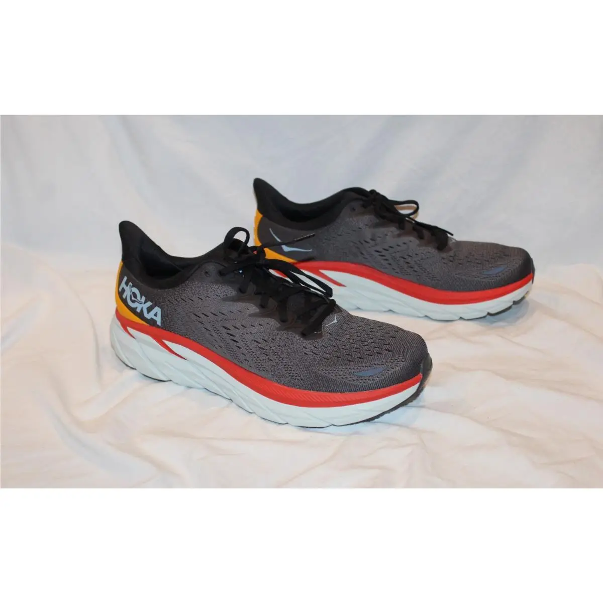 Hoka One Men`s‎ Clifton 8 Running Athletic Sneakers Anth Gray Orange 11.5