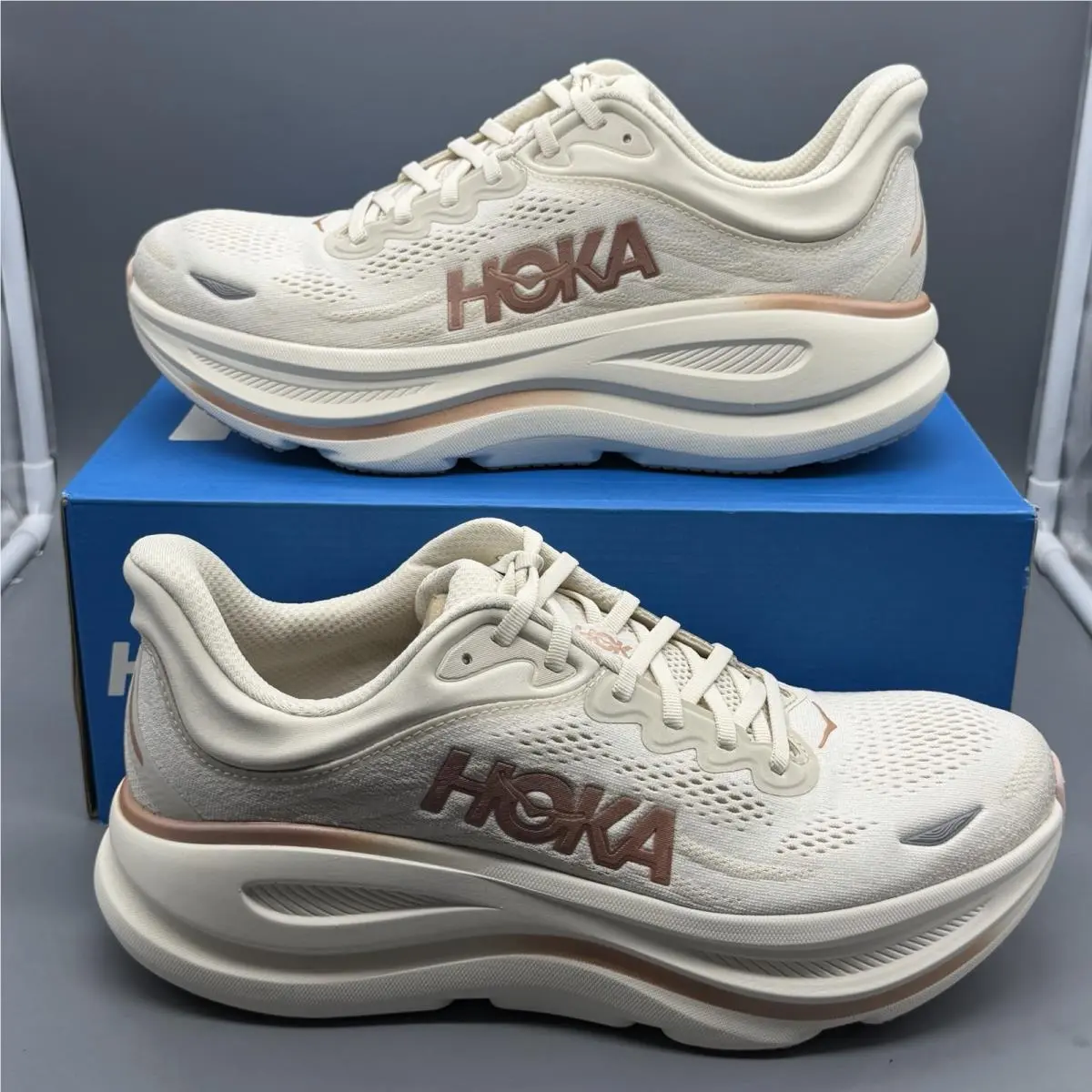 Hoka One One Bondi 9 Women’s 10.5 B Oat Milk Rose Gold Running Shoes Sneakers