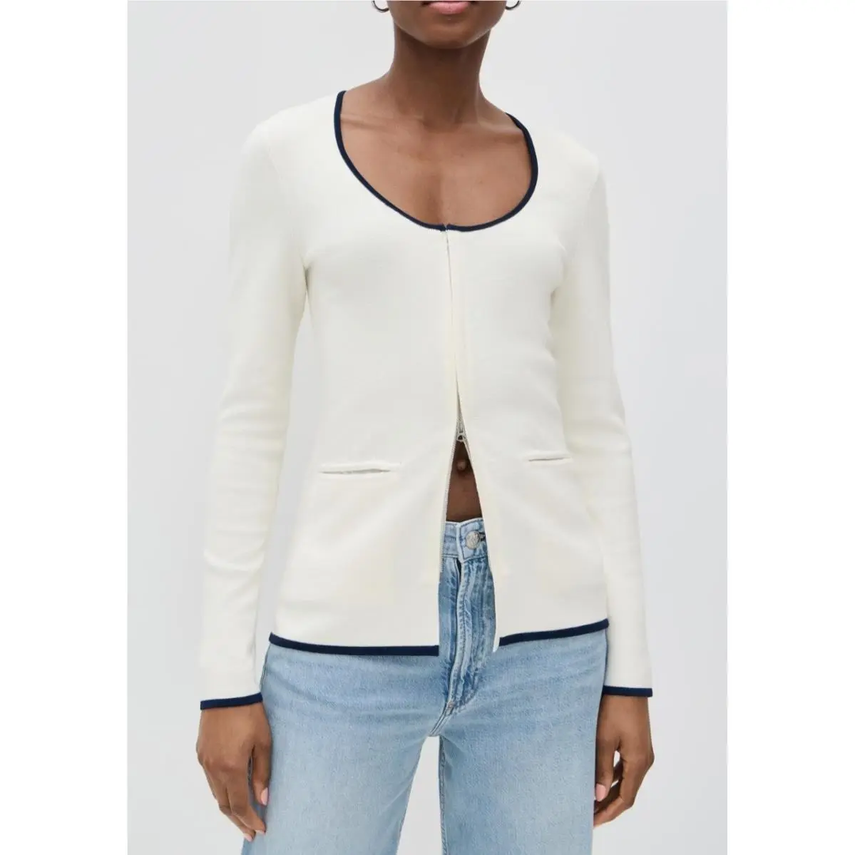 Rag Bone M Ella Cardigan Jacket White Scoop Neck Knit Zip Up Blazer