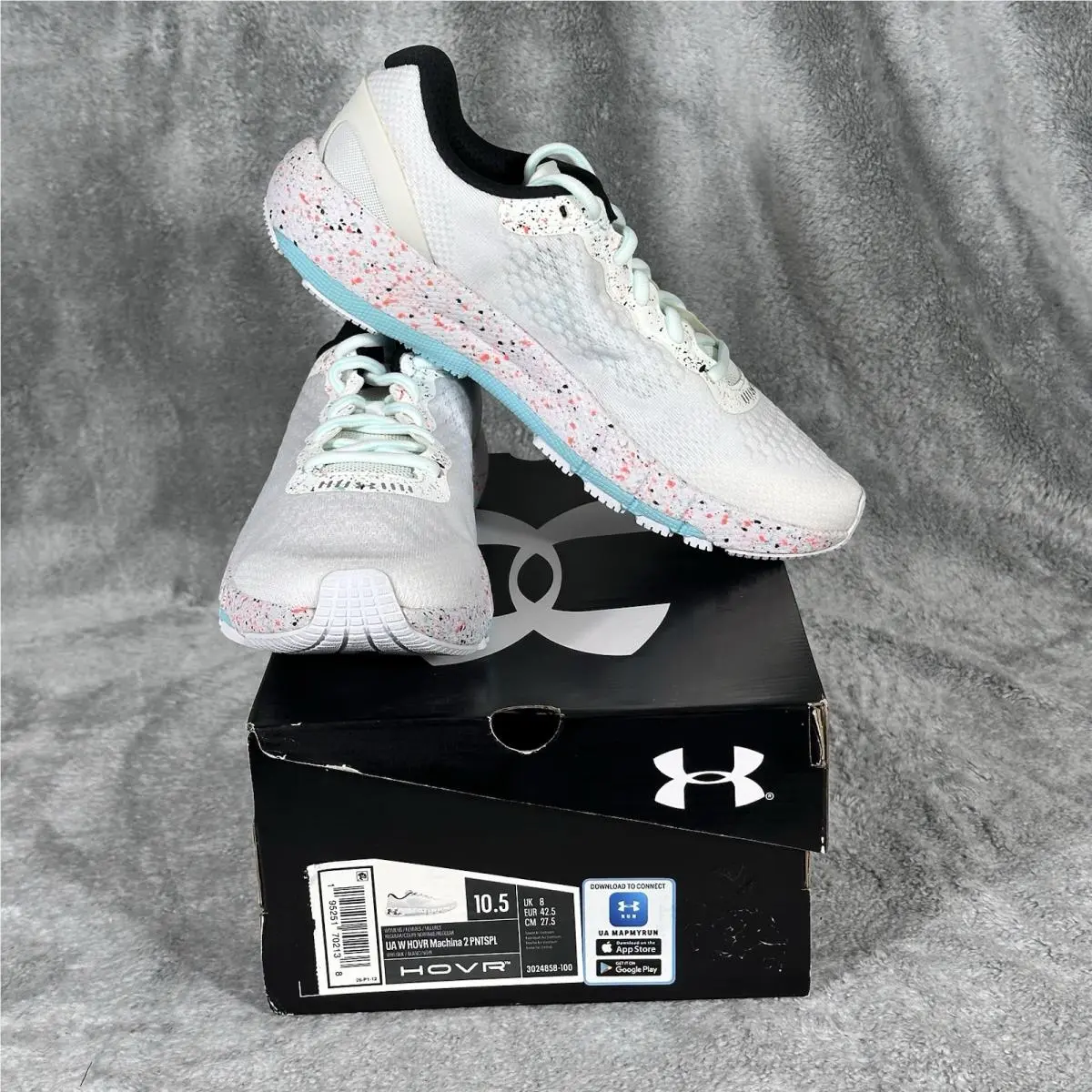 Under Armour Women’s 10.5 Hovr Machina 2 Running Shoes Paint Splatter White Mint