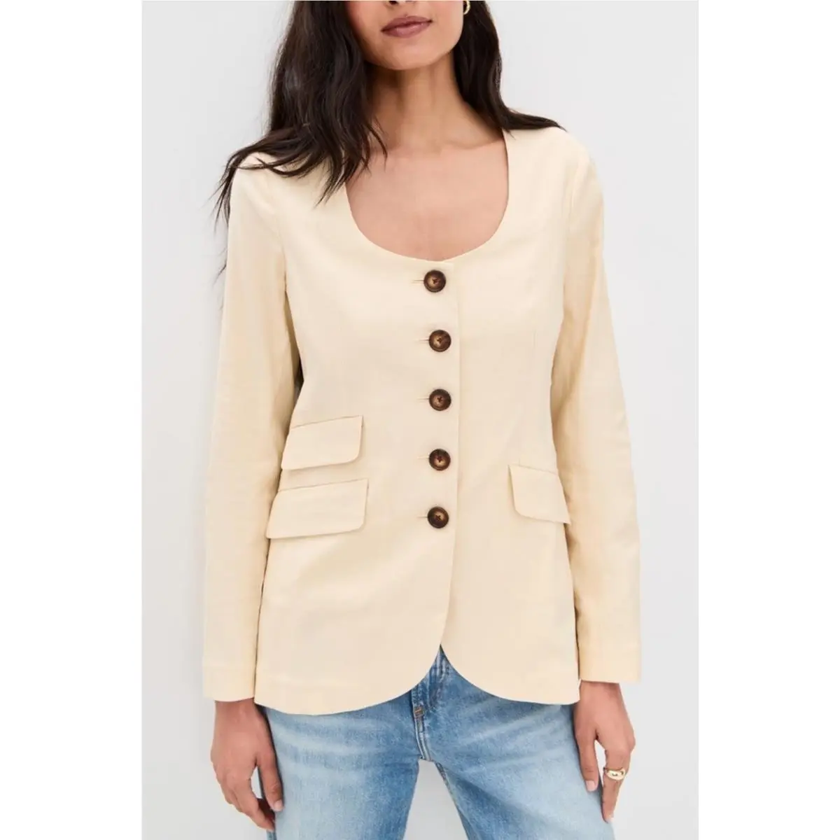 Rag Bone Size 2 Roslyn Linen Blazer Light Tan Scoop Neck Jacket