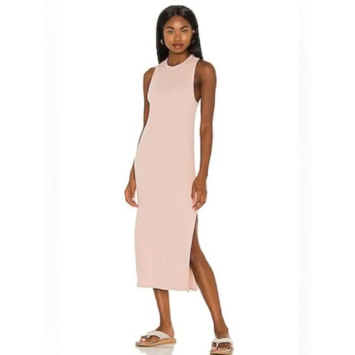 Rag Bone The Essential Rib Muscle Rib Pullover Racer Back Dress - Mauve Size M