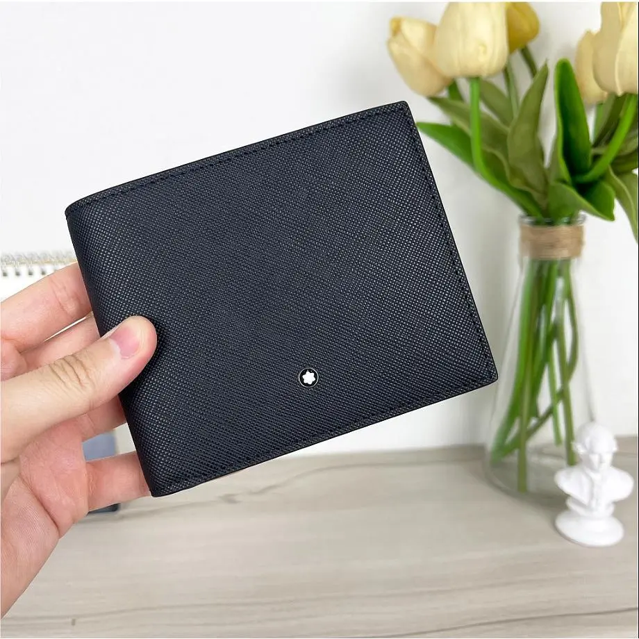 Montblanc Black Leather Bifold Wallet 6CC Card Holder Men`s - Luxury