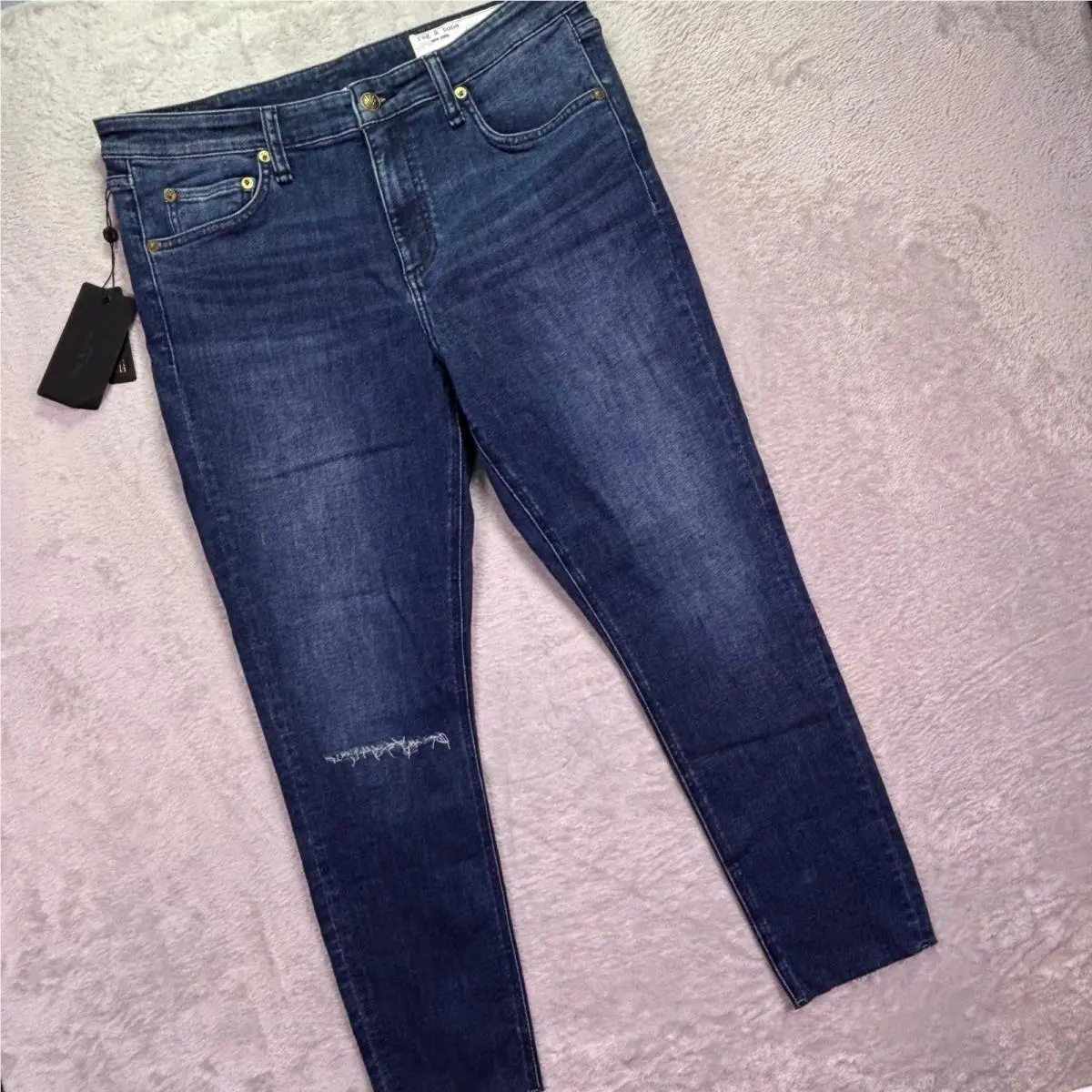 Rag Bone Womens Cate Skinny Jeans 31 Elsa Blue Mid-rise Distressed Raw Hem