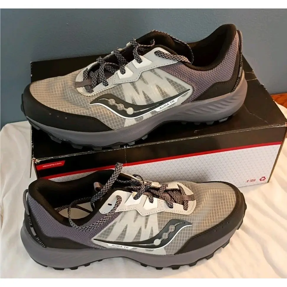 Saucony Aura TR S20863-120 Gray Trail Hiking Running Shoe Mens 12W Wide Cloud
