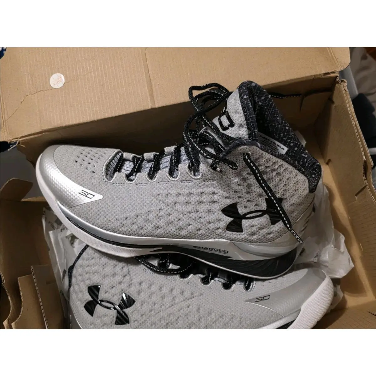 Under Armour Curry 1 Rflct Men`s Size 7 Basketball Shoes Silver 3024395-100