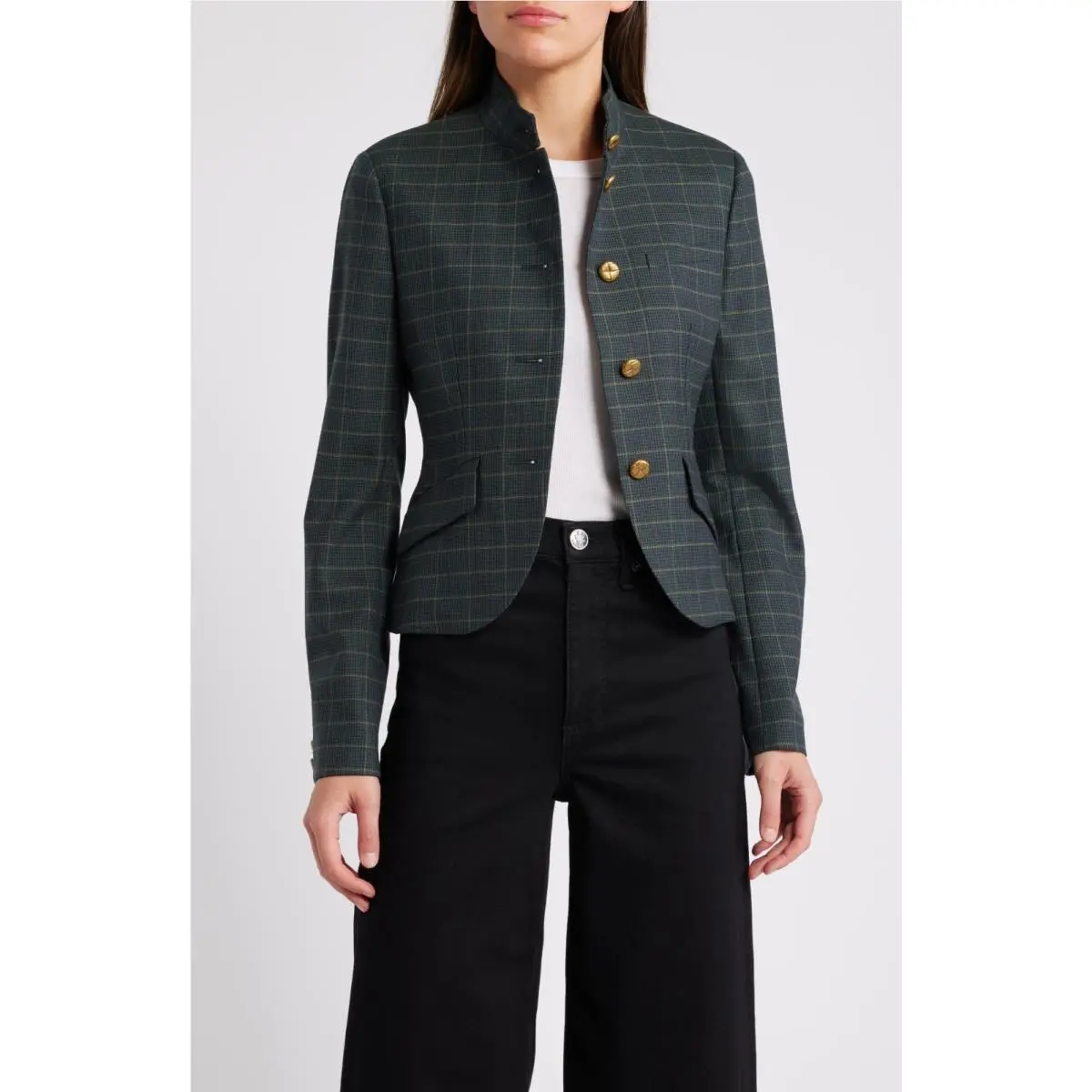 Rag Bone Slade Women`s Cropped Plaid Wool Blend Blazer Jacket Green Size 8