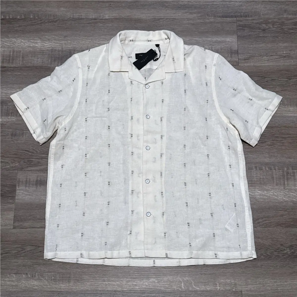 Rag Bone Avery Embroidered Linen Remi Stripe Button Up Resort Shirt Men`s XL