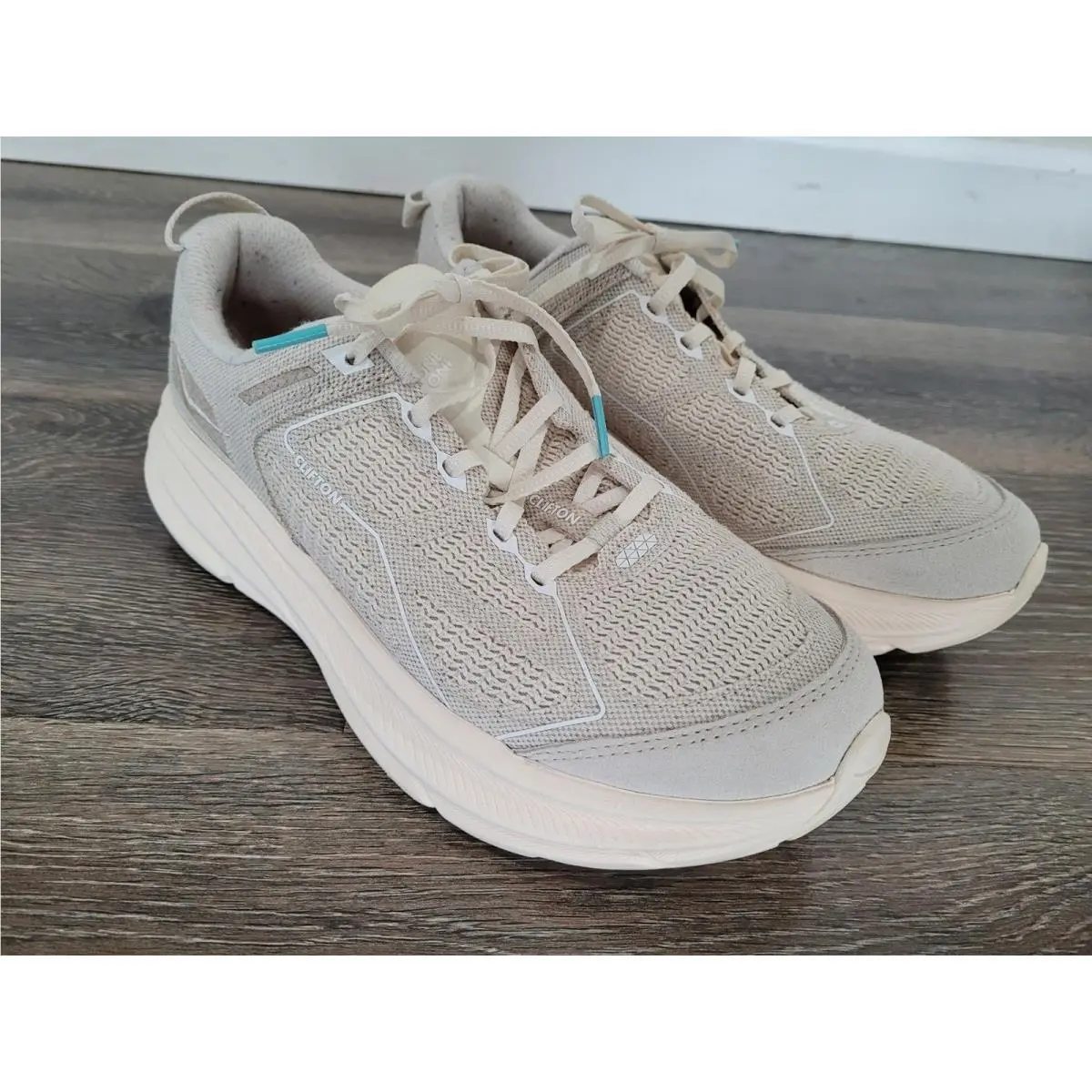 Hoka One Clifton L Sand White Mesh Sneakers Mens 8.5 Womens 9.5 Shoes