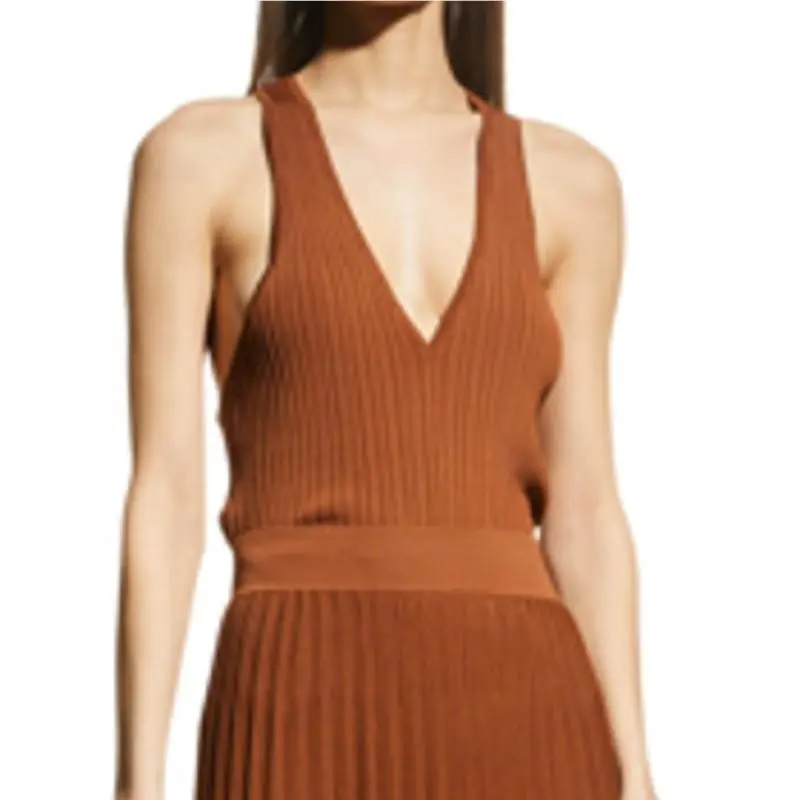 Rag Bone Esme Plunge Neck Rib Tank Brown Size XL Sleeveless V-neck Stretch