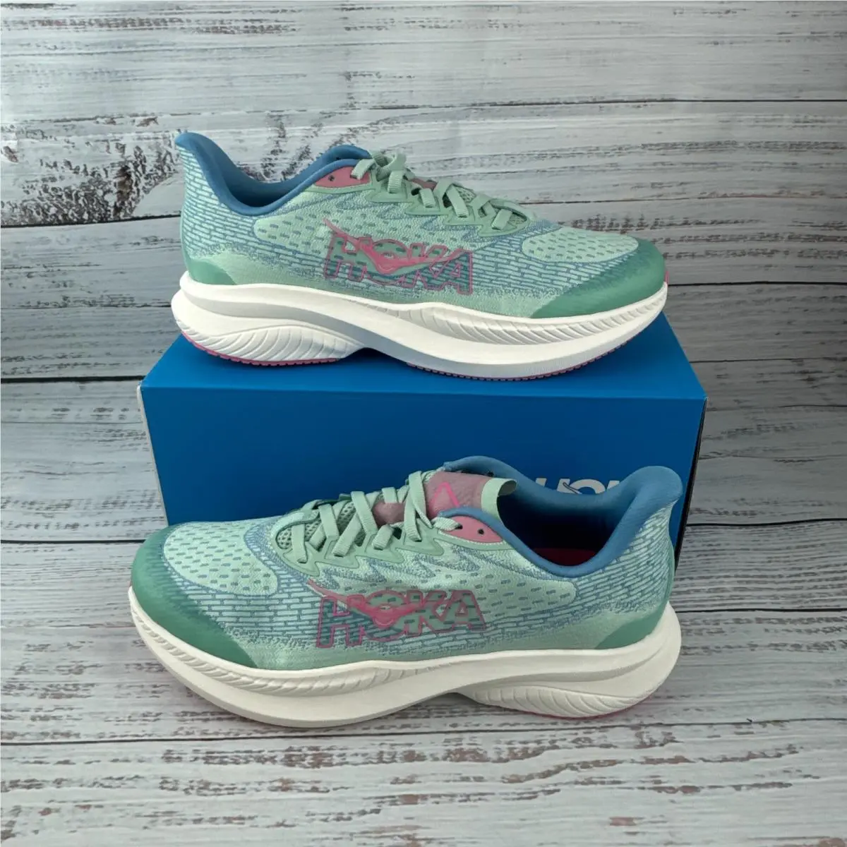 Hoka Mach 6 Youth Sz 7 MD Womens 8.5 Running Shoes Jadeite / Alpine Blue