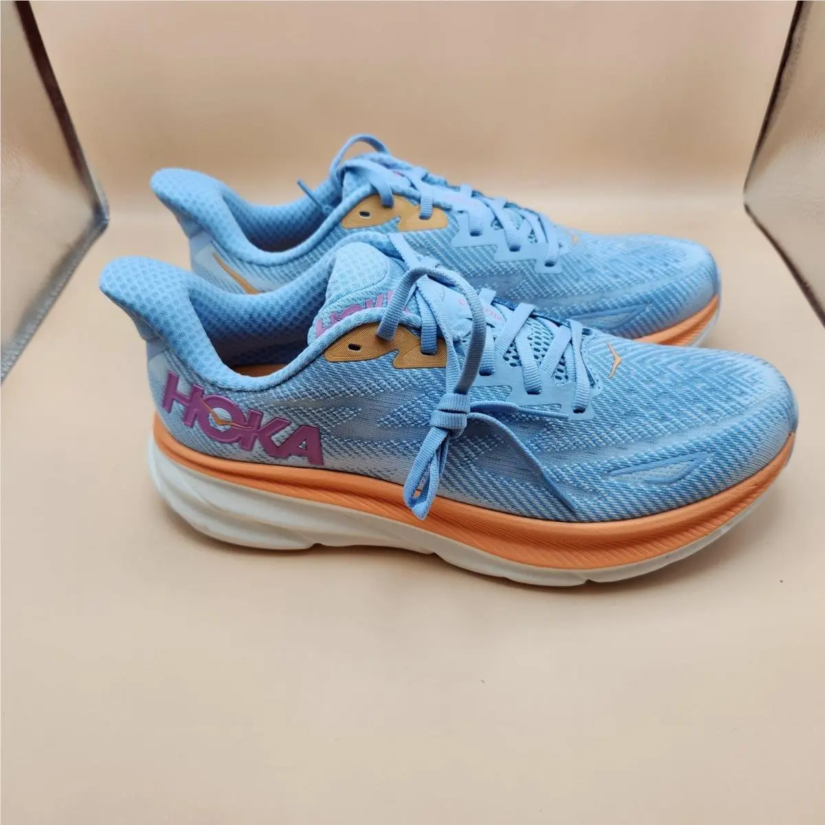 Hoka One One Clifton 9 Shoes Womens Size 9.5B Blue Running Athletic Sneakers